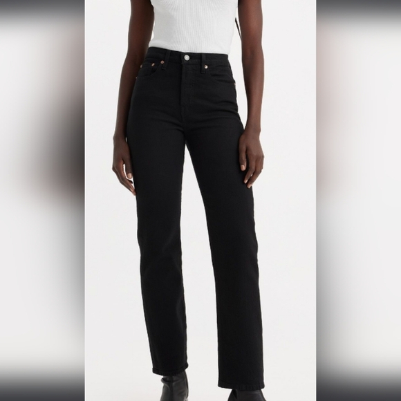 Levi's Premium Wedgie Straight Hidden Button Fly Jeans Big E Black Size 27 - Picture 2 of 11